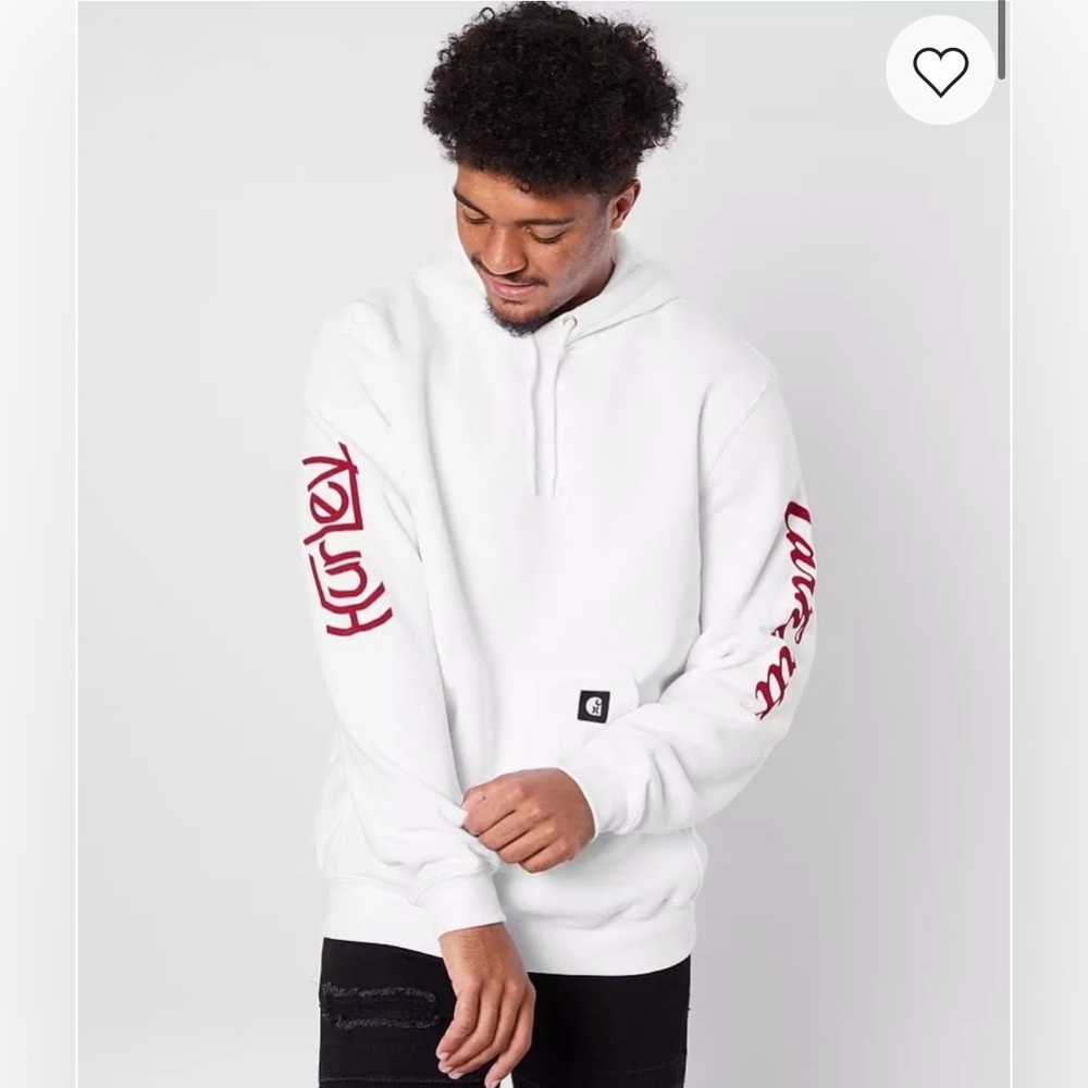 Carhartt x Hurley Collab White Men's Hoodie with Red Spellouts